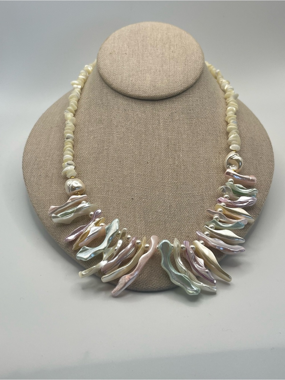 Handcrafted Pastel Faux Pearl And Shell Statement Necklace - Multicolor